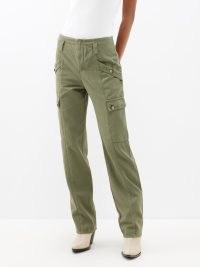 BA&SH Cargo-pocket cotton-blend trousers ~ women’s khaki green slim leg trouser ~ casual utility style clothes ~ utilitarian fashion