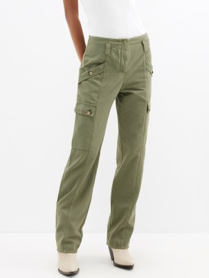 BA&SH Cargo-pocket cotton-blend trousers ~ women’s khaki green slim leg trouser ~ casual utility style clothes ~ utilitarian fashion - flipped