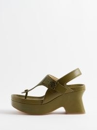 LOEWE Comfort 90 leather platform sandals in green ~ khaki toe post sandal ~ chunky slingback platforms ~ women’s designer summer shoes