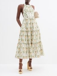 AGUA BY AGUA BENDITA Consuelo floral-print halterneck linen dress / halter neck summer occasion dresses