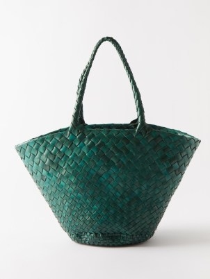 DRAGON DIFFUSION Egola woven-leather basket bag ~ green tote baskets ~ summer shoulder bags - flipped
