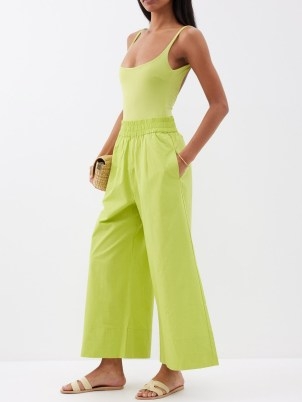HAIGHT Livia poplin wide-leg trousers in green ~ women’s lime summer pants - flipped