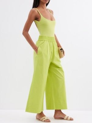 HAIGHT Livia poplin wide-leg trousers in green ~ women’s lime summer pants