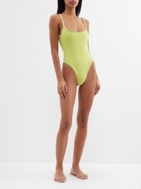 HAIGHT Thidu scoop-neck swimsuit in green ~ scooped back high cut leg swimsuits ~ women’s lime coloured swimwear