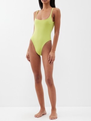 HAIGHT Thidu scoop-neck swimsuit in green ~ scooped back high cut leg swimsuits ~ women’s lime coloured swimwear - flipped