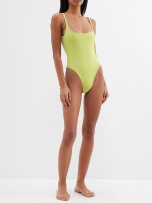 HAIGHT Thidu scoop-neck swimsuit in green ~ scooped back high cut leg swimsuits ~ women’s lime coloured swimwear