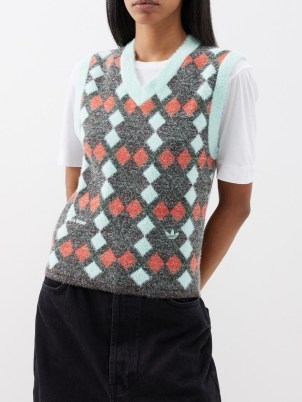 ADIDAS X WALES BONNER Argyle-jacquard knit sweater vest | women’s knitted V-neck diamond patterned vests | womens tanks | tank tops - flipped