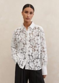 ME and EM Guipure Lace Dinner Shirt in Soft White / floral romantic style shirts