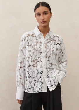 ME and EM Guipure Lace Dinner Shirt in Soft White / floral romantic style shirts - flipped