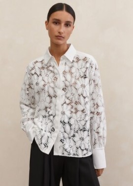 ME and EM Guipure Lace Dinner Shirt in Soft White / floral romantic style shirts