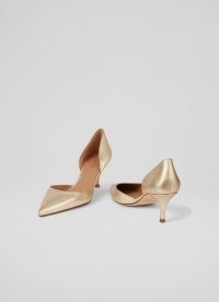 L.K. BENNETT Harley Gold Leather D’Orsay Courts – metallic pointed toe court shoes – luxe occasion pumps – women’s luxury event footwear