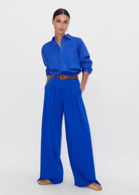 Me and Em High-Waisted Pleated Wide-Leg Trouser + Belt in Electric Blue – women’s tailored fluid fabric trousers - flipped
