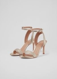 L.K. BENNETT Ivette Gold Metallic Rope Sandals – barely there ankle strap shoes – glamorous heels for summer parties – occasion footwear