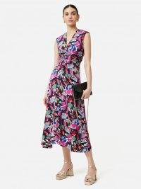 JIGSAW Graphic Pansy Jersey Dress in Multi / sleeveless V-neck floral print midi dresses