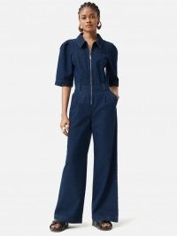 JIGSAW Denim Zip Front Jumpsuit Indigo – dark blue collared jumpsuits