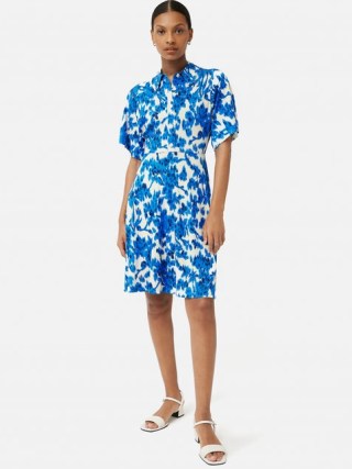 JIGSAW Ikat Posy Jersey Shirt Dress in Blue – women’s collared button front dresses – summer clothes