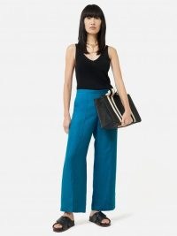 JIGSAW Linen Herringbone Palazzo in Teal – women’s blue green wide leg trousers – womens smart summer clothing
