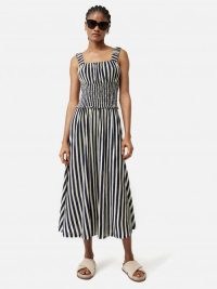 JIGSAW Cotton Slub Stripe Dress in Navy – blue striped shoulder strap dresses – sundress with stripes – women’s chic sundresses – summer holiday clothing