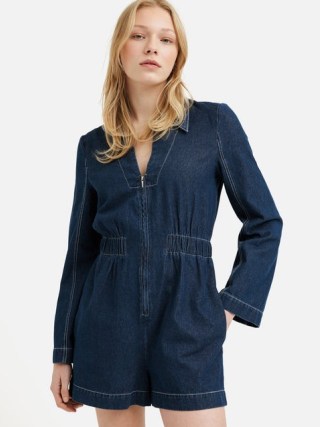 JIGSAW Denim Playsuit in Blue – women’s casual navy playsuits - flipped