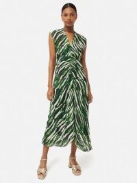 JIGSAW Abstract Zebra Silk Linen Dress in Green / sleeveless animal print midi dresses