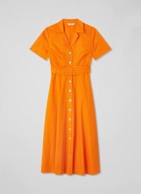 L.K. BENNETT Joplin Orange Cotton Shirt Dress – women’s bright summer dresses with a tie back belt – vibrant clothes – bright clothing