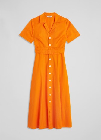 L.K. BENNETT Joplin Orange Cotton Shirt Dress – women’s bright summer dresses with a tie back belt – vibrant clothes – bright clothing - flipped
