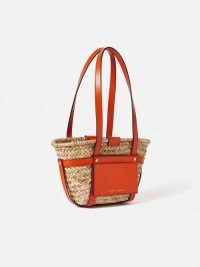 JIGSAW Mini Broadwell Straw Bag in Orange / woven basket bags with leather trim / small summer shoulder baskets