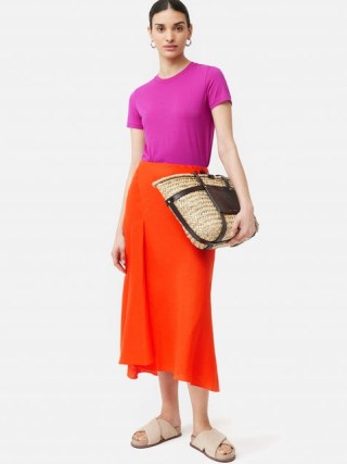 JIGSAW Linen Asymmetric Skirt in Orange / women’s bright summer skirts / asymmetrical hemline / vibrant fashion
