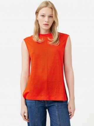 JIGSAW Linen Tunic Tee in Orange / vibrant T-shirts / women’s bright summer T-shirt / womens casual sleeveless tops / cap sleeves - flipped