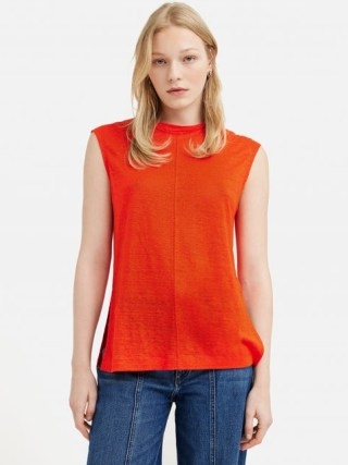 JIGSAW Linen Tunic Tee in Orange / vibrant T-shirts / women’s bright summer T-shirt / womens casual sleeveless tops / cap sleeves
