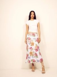 Reformation Layla Linen Bias Cut Skirt in Giverny / floral slip skirts