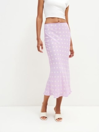 Reformation Layla Skirt in Violetta / lilac spot print slip dresses / feminine lightweight georgette fabric fashion - flipped