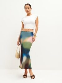 Reformation Layla Skirt in Blur – multicoloured slip skirts – luxe style fashion