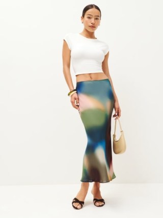 Reformation Layla Skirt in Blur – multicoloured slip skirts – luxe style fashion - flipped