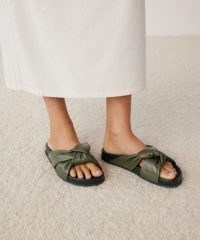 JENNI KAYNE Leather Knot Sandal in Olive | women’s green knotted footbed flats | casual slip on summer sandals | luxe flat sandals