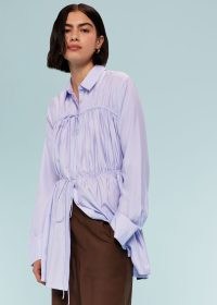 WHISTLES DRAWCORD CUT OUT BACK SHIRT in Lilac ~ women’s longline gathered detail shirts ~ collared drawstring tops