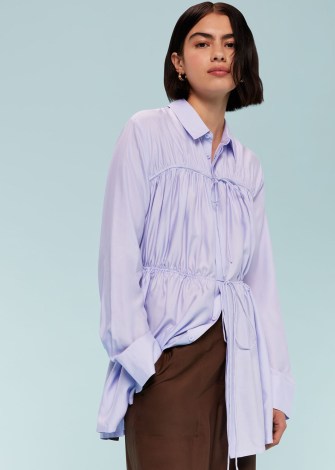 WHISTLES DRAWCORD CUT OUT BACK SHIRT in Lilac ~ women’s longline gathered detail shirts ~ collared drawstring tops - flipped