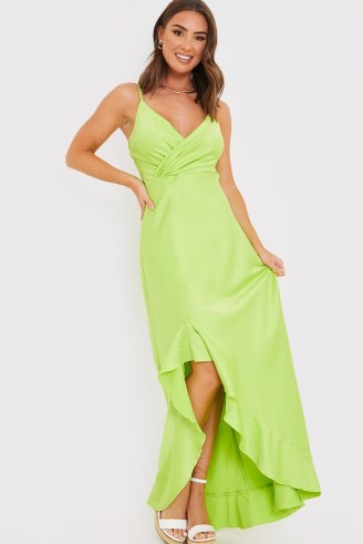 Natasha Sandhu LIME STRAPPY WRAP MIDAXI DRESS – green skinny shoulder strap evening dresses - flipped