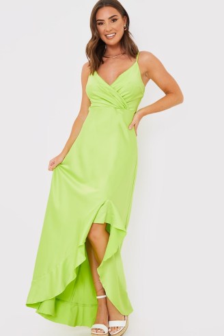 Natasha Sandhu LIME STRAPPY WRAP MIDAXI DRESS – green skinny shoulder strap evening dresses