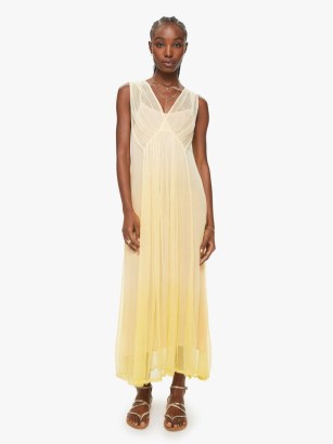 Maria Cher Maren Sleeveless Dress in Alabaster – floaty semi sheer dresses – luxury pastel yellow ombre clothing – feminine summer clothes - flipped