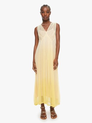 Maria Cher Maren Sleeveless Dress in Alabaster – floaty semi sheer dresses – luxury pastel yellow ombre clothing – feminine summer clothes