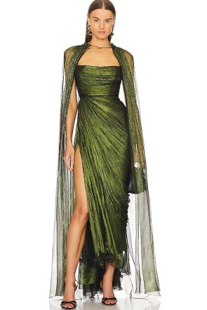 Maria Lucia Hohan Atea Cape in Peridot – sheer green maxi capes – luxury occasion clothes – luxe evening event outerwear – red carpet worthy fashion - flipped