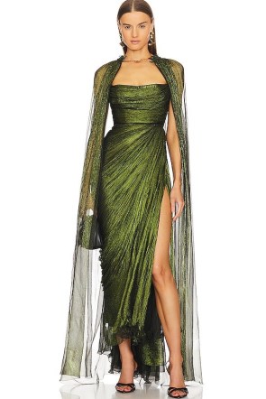 Maria Lucia Hohan Atea Cape in Peridot – sheer green maxi capes – luxury occasion clothes – luxe evening event outerwear – red carpet worthy fashion
