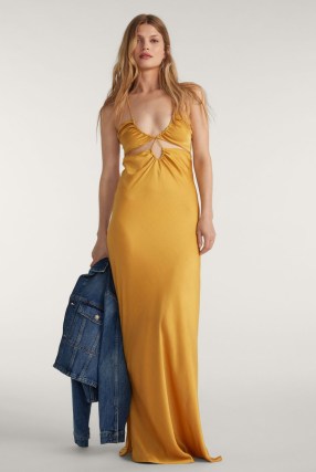 ba&sh carmine MAXI DRESS in YELLOW | strappy plunge front cut out dresses - flipped