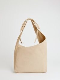 Reformation Medium Vittoria Tote Bag in Ecru Suede ~ luxury leather shoulder bags ~ tie strap detail handbag ~ slouchy luxe handbags