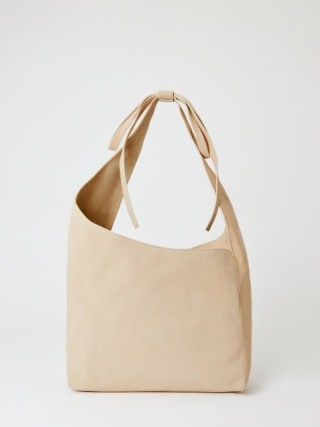Reformation Medium Vittoria Tote Bag in Ecru Suede ~ luxury leather shoulder bags ~ tie strap detail handbag ~ slouchy luxe handbags - flipped