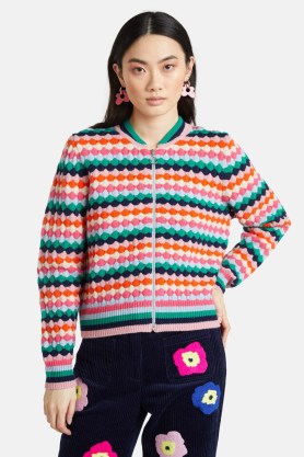 gorman Mi Amore Cardi in Stripe | retro style zip up cardigans | women’s multicoloured textured knitwear - flipped