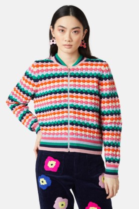 gorman Mi Amore Cardi in Stripe | retro style zip up cardigans | women’s multicoloured textured knitwear