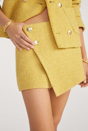 ba&sh java MINI SKIRT in Yellow | wrap style skort | asymmetric tweed skorts | short textured skirts - flipped