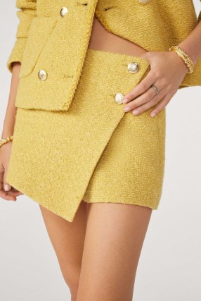 ba&sh java MINI SKIRT in Yellow | wrap style skort | asymmetric tweed skorts | short textured skirts